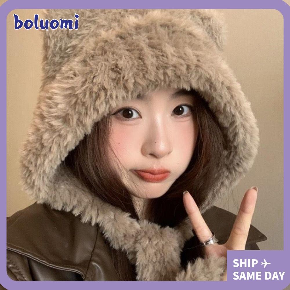 Bolumi หมวกป้องกันหู,น่ารักฤดูหนาวตุ๊กตาปิดหูกันหนาวหมวก,เครื่องบินทิ้งระเบิดหมวกข้นผู้หญิงสาวหมี Beanies Bonnet
