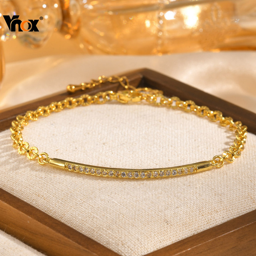 Vnox Sparkly Cubic Zirconia สร้อยข้อมือสําหรับผู้หญิง,สร้อยข้อมือโซ่ปรับได้งานแต่งงานเจ้าสาวเครื่องประดับอุปกรณ์เสริม