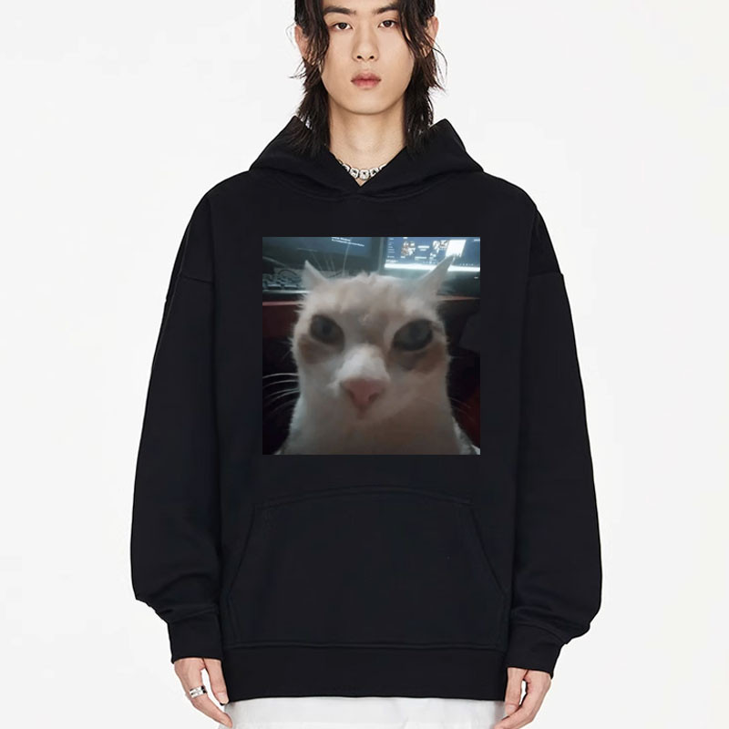 ตลก El Gato Meme Sad Crying Cat Munchkin Kitty Meme อินเทรนด์กราฟิก Hoodie ผู้ชายผู้หญิง Streetwear 
