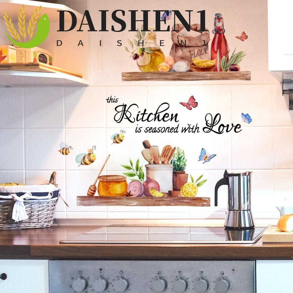 Daishen1 สติกเกอร์ติดผนัง ลายผึ้ง ผีเสื้อ มีกาวในตัว ลอกออกได้ สติกเกอร์ภาษาอังกฤษ กันน้ํา ภาษาอังกฤษ ห้องครัว รูปลอก ตกแต่งบ้าน