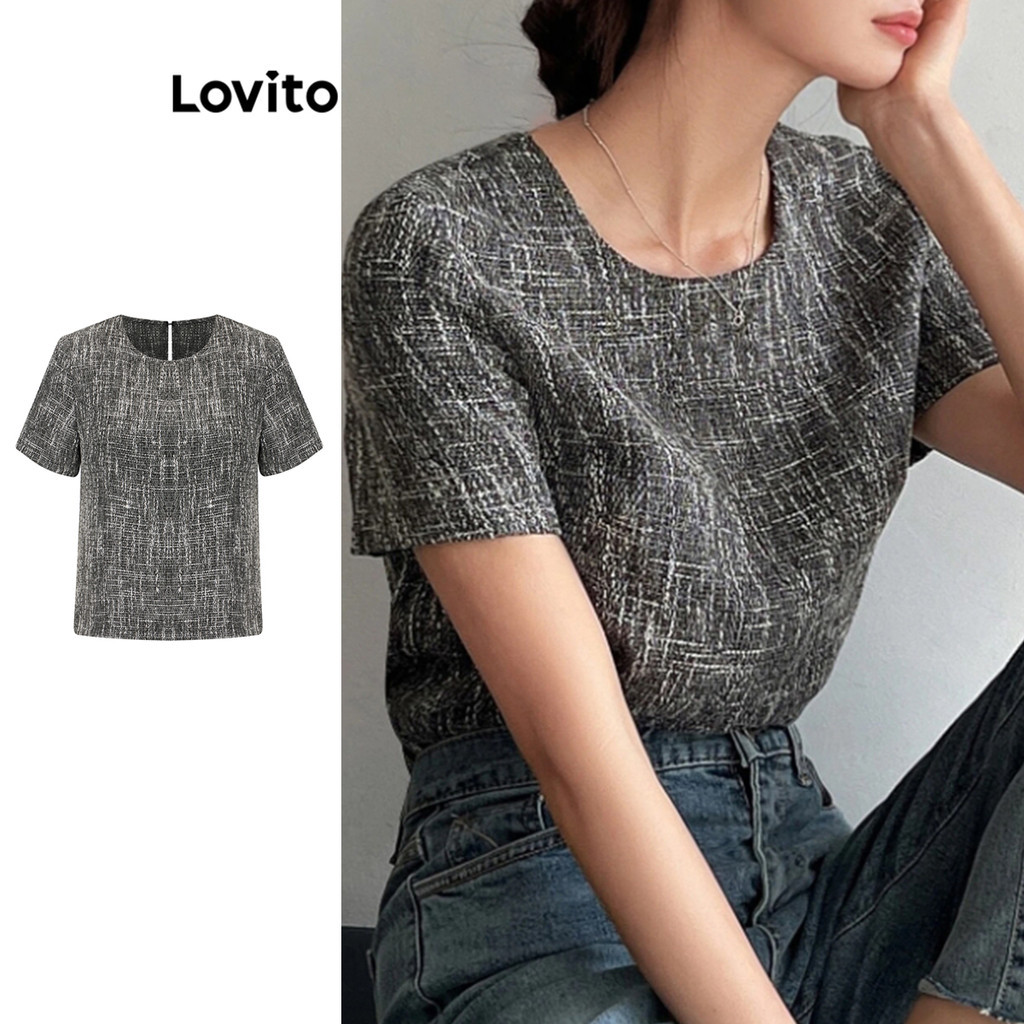 Lovito เสื้อเบลาส์ผู้หญิง จับจีบ สีพื้น สไตล์หรูหรา L91ED144