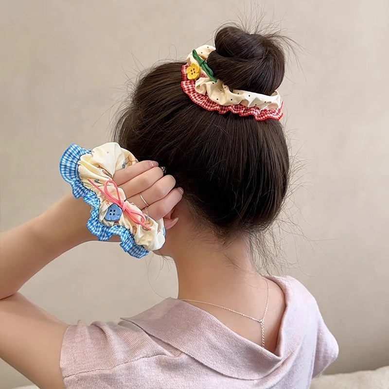 สีชมพู Lolita แหวนผมหญิงเกาหลีสไตล์โบว์น่ารักลายสก๊อต Scrunchies แฟชั่นอุปกรณ์เสริมผม ราคา ถูกที่สุด ดีลบีเคเค แกลเลอรีภาพที่ 4