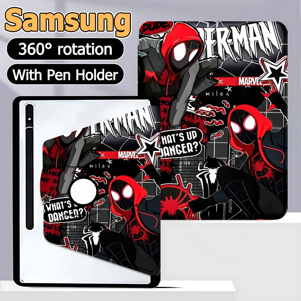 เคสหมุนได้ 360° เคส Samsung Galaxy Tab S8 S7 S9 S7FE S9FE S9FE+ Galaxy Tab S9+ S8+ S7+ S10+ A8 A9 A9+ S6Lite A7Lite Right pen เคสฝาพับ Samsung Spider-Man Samsung case