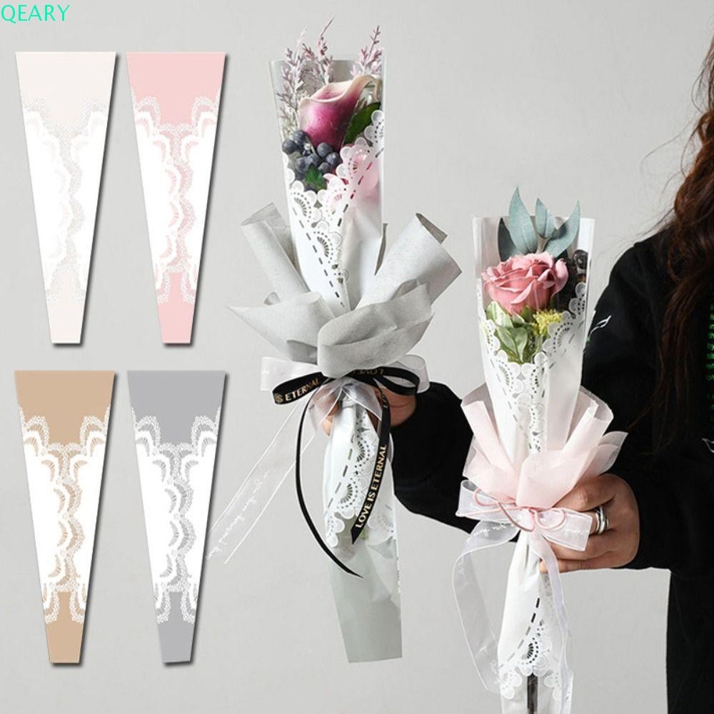 Qeary 20 ชิ้นเดี่ยว Rose ดอกไม้ห่อกระเป๋า,พลาสติก DIY ดอกไม้ห่อกระเป๋า,อุปกรณ์ปาร์ตี้โรแมนติกโปร่งใสแบบพกพาช่อดอกไม้ถุงบรรจุภัณฑ์วันแม่