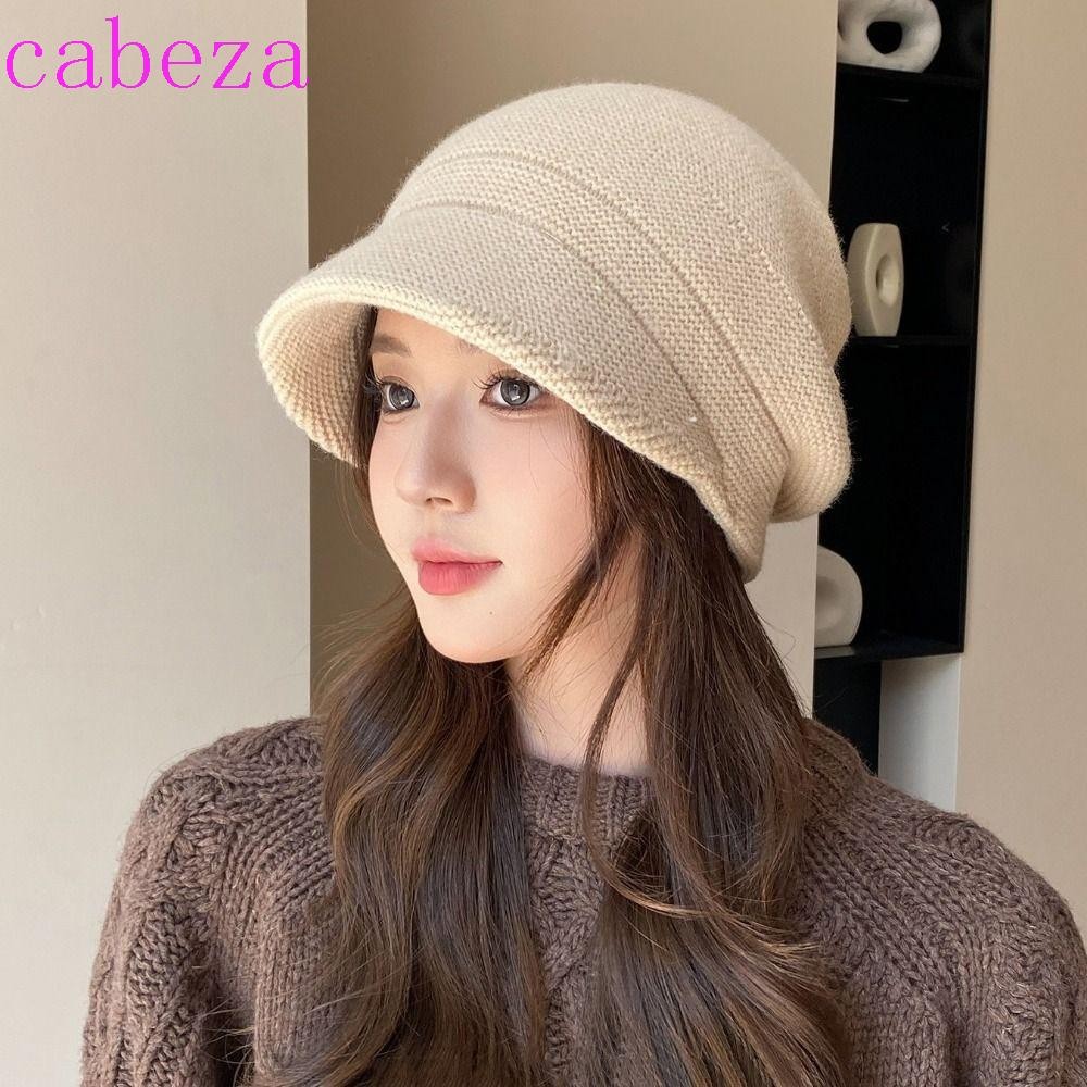 หมวกถักนิตติ้ง CABEZA, หมวกกํามะหยี่หนา Slouchy, Retro Keep Warm สไตล์เกาหลีสีทึบหมวกขนสัตว์เสื้อสวมหัวฤดูหนาวฤดูใบไม้ร่วง
