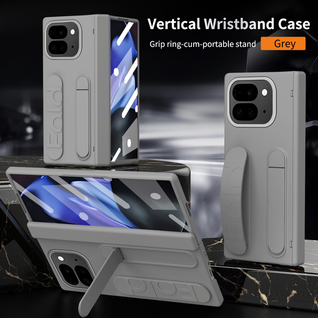 เคสซิลิโคนสําหรับ Google Pixel 9 Pro Fold Full Protective Cover พร้อมฟิล์มกระจกขาตั้ง