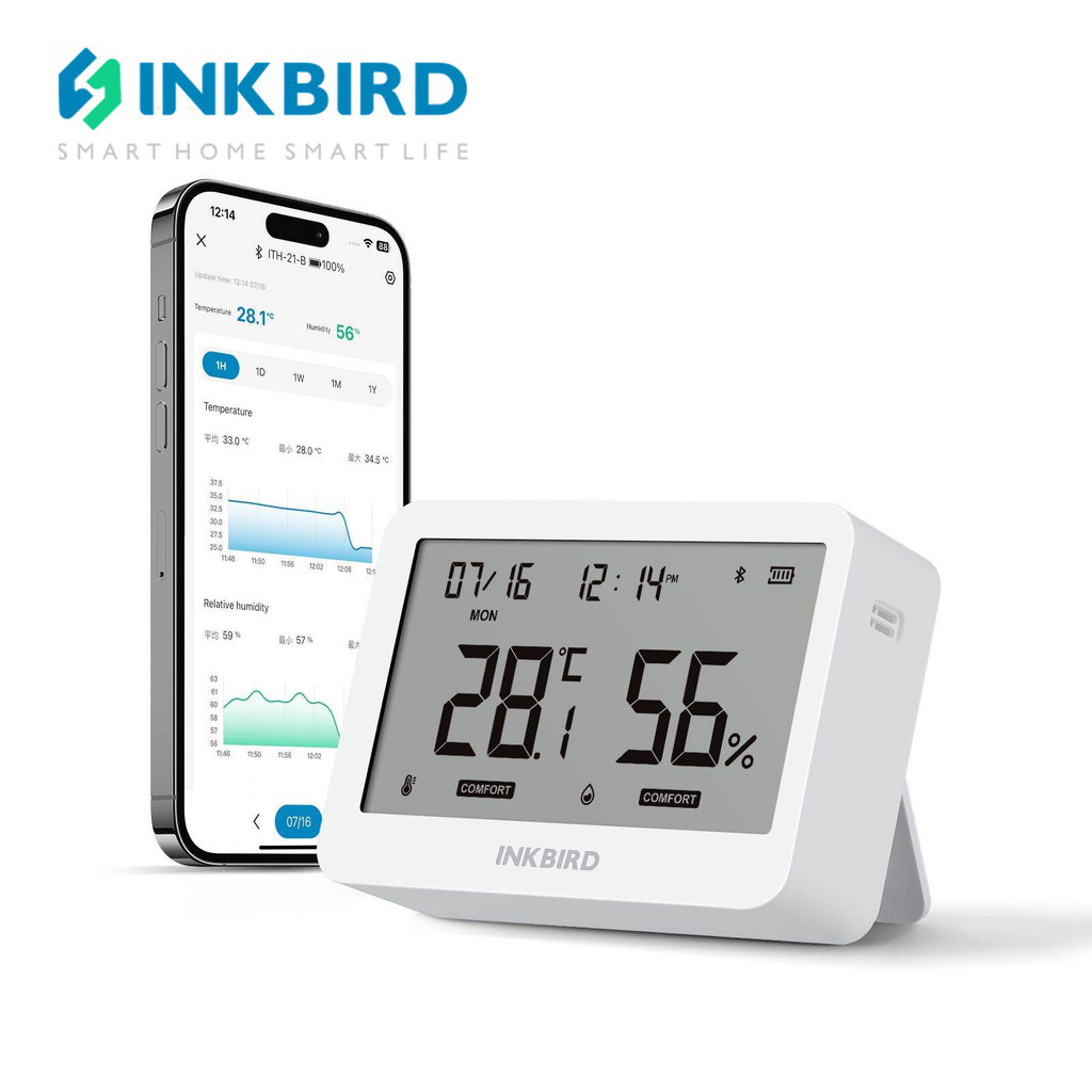 Inkbird ITH-21-B 6-in-1 บลูทูธสมาร์ท Thermo-Hygrometer นาฬิกาในร่มอุณหภูมิความชื้นพร้อมวันที่ Time Loged APP ควบคุม