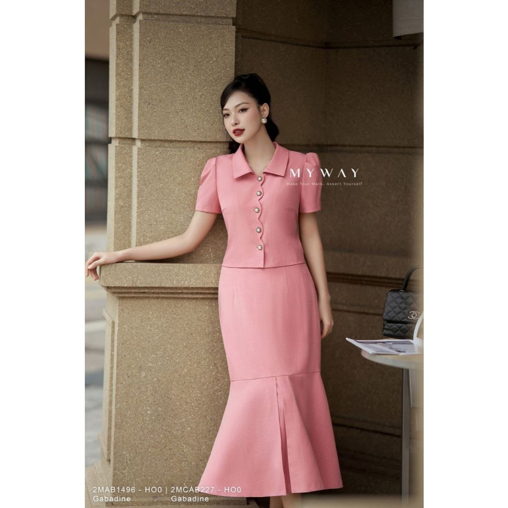 MY WAY ชุดเสื้อสตรีและกระโปรงหางปลาพร้อมบานหยักสไตล์หรูหรา 2MAB1496W - 2MCAB227W - HO0