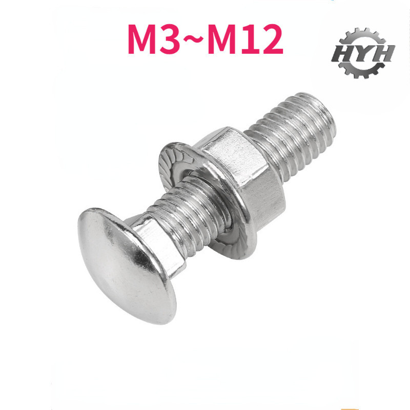 [HYH] 304 Carriage Screw Stainless Steel Nut Set ครึ่งวงกลม Head Square Neck Shelf M3M5M6M12 Special Combination Bolt