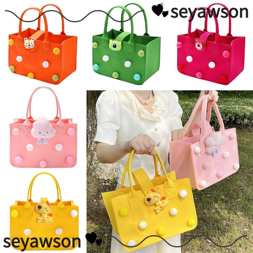Seyawson ถุงของขวัญการ์ตูน, กระเป๋าผ้าอ้อมเด็ก Felt Felt Tote Bag, กระเป๋าถือน่ารัก Murah ความจุขนาดใหญ่กระเป๋าถือสีลูกกวาดผู้หญิง