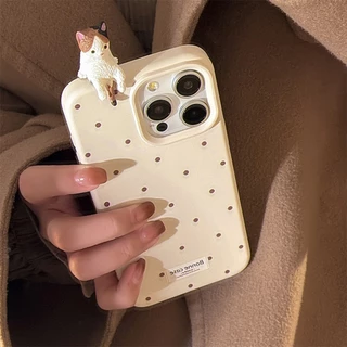 แมวคลาน 3D น่ารักเหมาะสําหรับเคสโทรศัพท์ IPhone 16 Apple 15promax/13/14/12 Minimalist Polka Dot Soft Shell