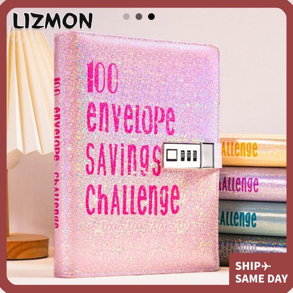 Lizmon ประหยัดเงินโน้ตบุ๊ค,พร้อมรหัสผ่านล็อค A5 100 ซอง Challenge Binder,คุณภาพสูงเลเซอร์ปกหนัง PU หนังสือออมทรัพย์ของขวัญ