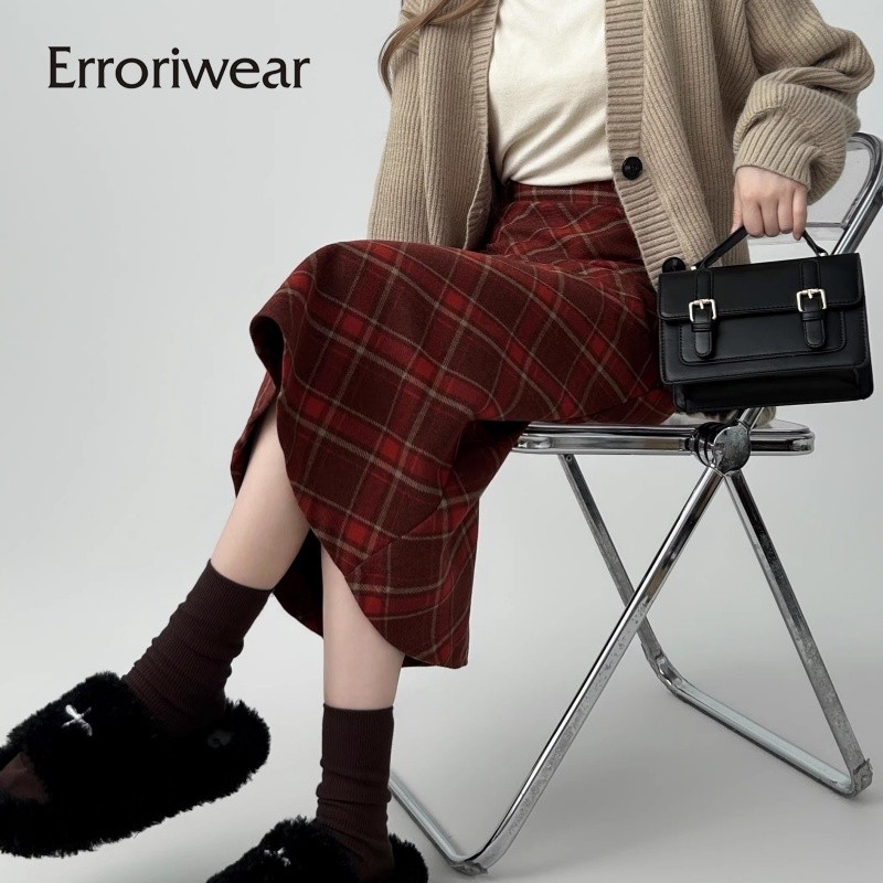 Errokiwear ผู้หญิง Midi กระโปรง 2024 แฟชั่น Retro ลายสก๊อตเอวสูง Casual Streetwear A-line กระโปรง
