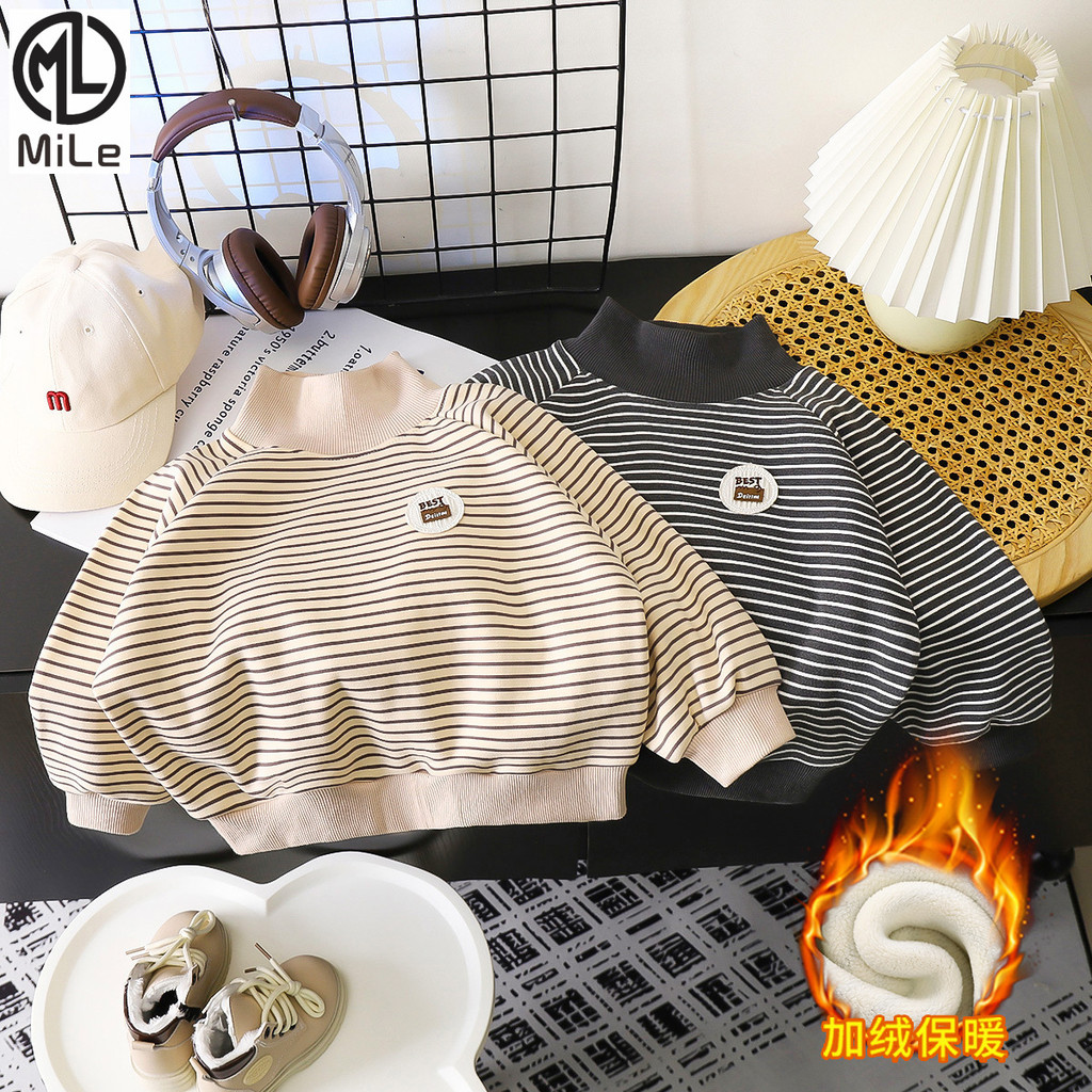 [ML] 80-160 ซม.เด็กคอสูงเสื้อกันหนาวฤดูใบไม้ร่วงฤดูหนาวสไตล์ใหม่ชายหญิงขนแกะ-ขนแกะหนาเสื้อสเวตเชิ้ตที่อบอุ่น