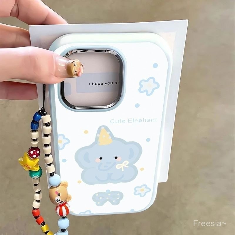 สร้อยข้อมือช้างสีฟ้าตัวน้อยผูกโบว์ Apple 14pro Apple 15plus Fat 13promax/jyxs H2O เคสโทรศัพท์