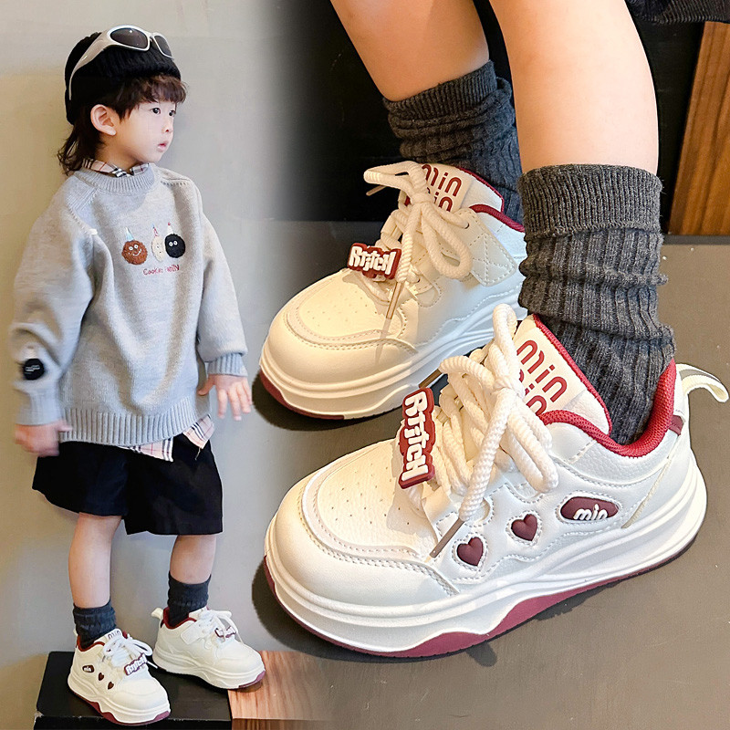 แฟชั่น All-match Girls Boys รองเท้าผ้าใบหนัง Lace-up Hook & loop เด็กรองเท้าสบายๆกีฬารองเท้าสบาย Soft Sole 3-18 ปี