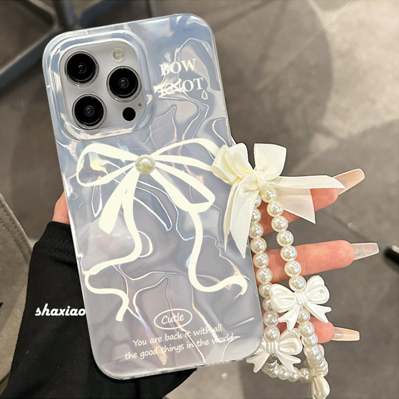 ลูกไม้โบว์สร้อยข้อมือมุกเคสโทรศัพท์สําหรับapple Iphone 6 Plus 11 11 Pro Max 12 12 Pro Max 13 13 Pro Max 14 14 Pro Max 15 15 Plus 14 Plus 15 Pro Max 7 Plus 8 Plus X Xs XR XS MAX