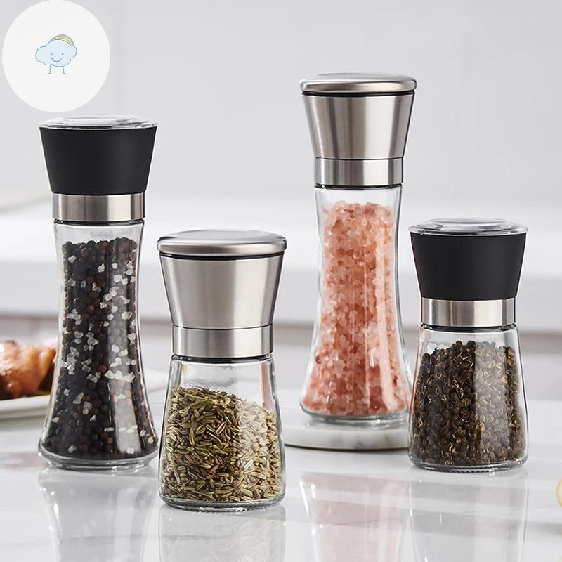 สอง คู่มือเกลือพริกไทยเครื่องบดขวดปรุงรสโถสแตนเลสเครื่องเทศเครื่องบดเกลือปั่นครัวโรงสีอุปกรณ์เสริม ไทย