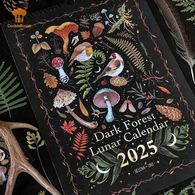 Ckfr Dark Forest Lunar Calendar 2025 ประกอบด้วย 12 ภาพประกอบต้นฉบับ Drawn Thout ปี 12 ปฏิทินติดผนังสีสันสดใสรายเดือนสําหรับโฮมออฟฟิศ 12 X 8 นิ้วใหม่