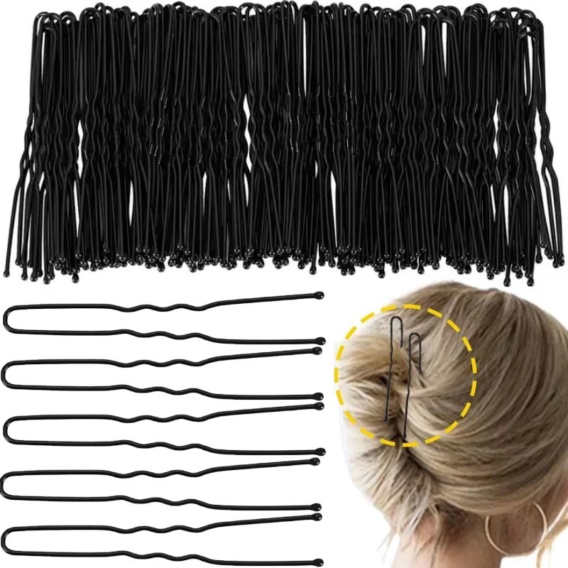 50/150/250 ชิ้นสีดํา U-shaped Bobby Pins - ผู้หญิงที่มองไม่เห็น Wavy Hairpin - Simple Barrettes อุปกรณ์เสริมผม