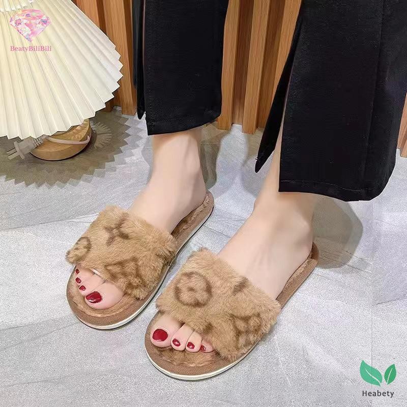Heabety ผู้หญิง Tie-dye Soft Plush รองเท้าแตะเปิดนิ้วเท้าสตรีนุ่มลื่นรองเท้าแตะในร่มหรือรองเท้าแตะกลางแจ้งใหม่