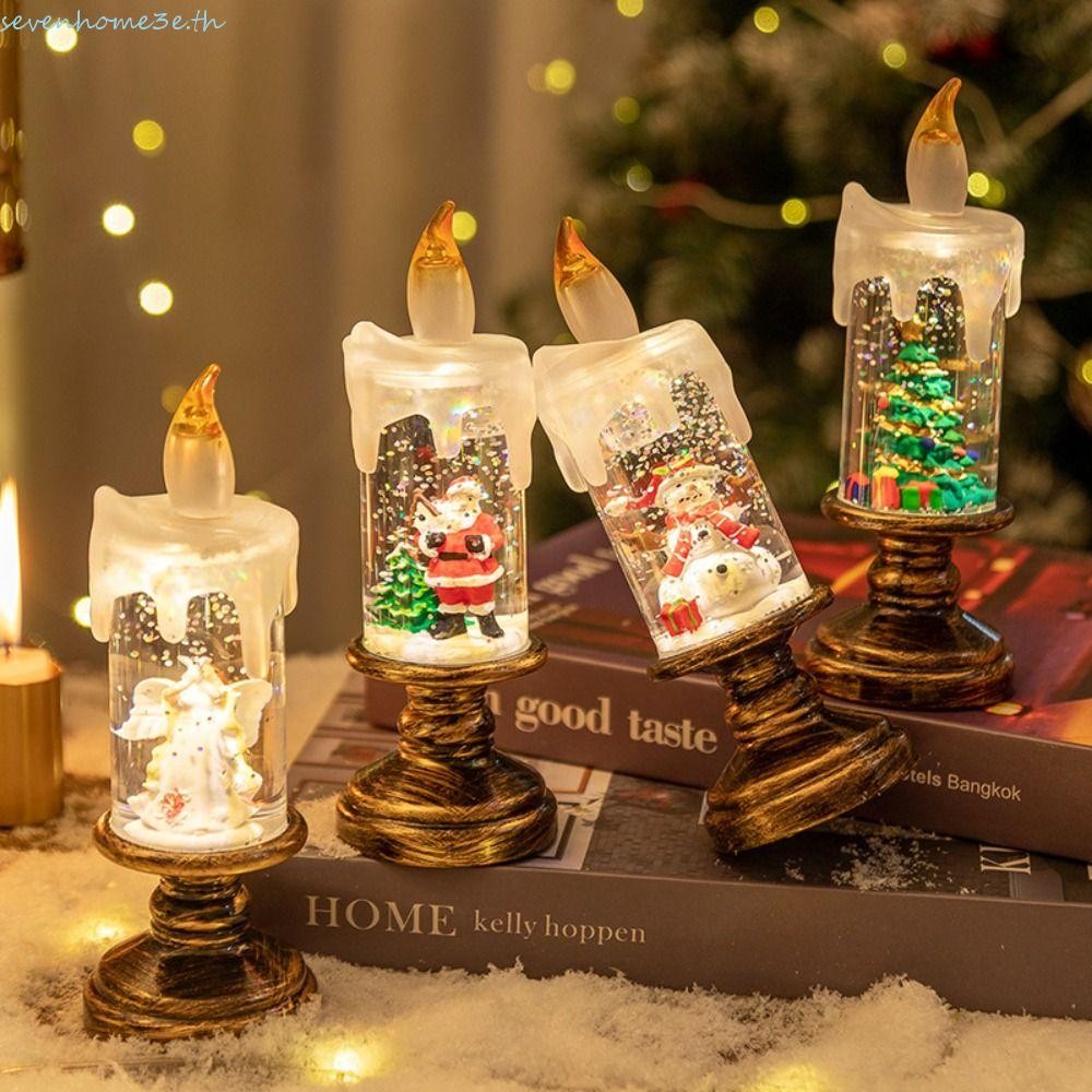 Sevenhome3e คริสต์มาส LED เทียนไฟ, Luminous Glitter โคมไฟลม, Creative Santa Claus Snowman เทียนไฟฟ้าพลาสติก Vintage Nightlight Party Favors
