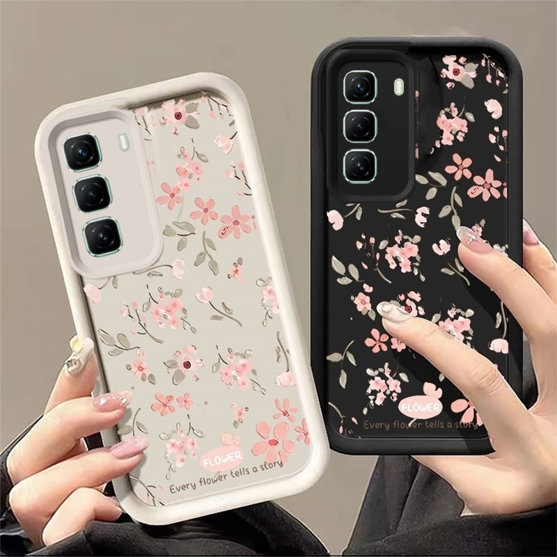 เคสโทรศัพท์ Infinix Hot 50 Pro + Plus Hot50 4G 5G Retro Artistic ดอกไม้สีชมพูสวยซิลิโคนปลอกนุ่มเลนส์ป้องกันกันกระแทกฝาหลัง