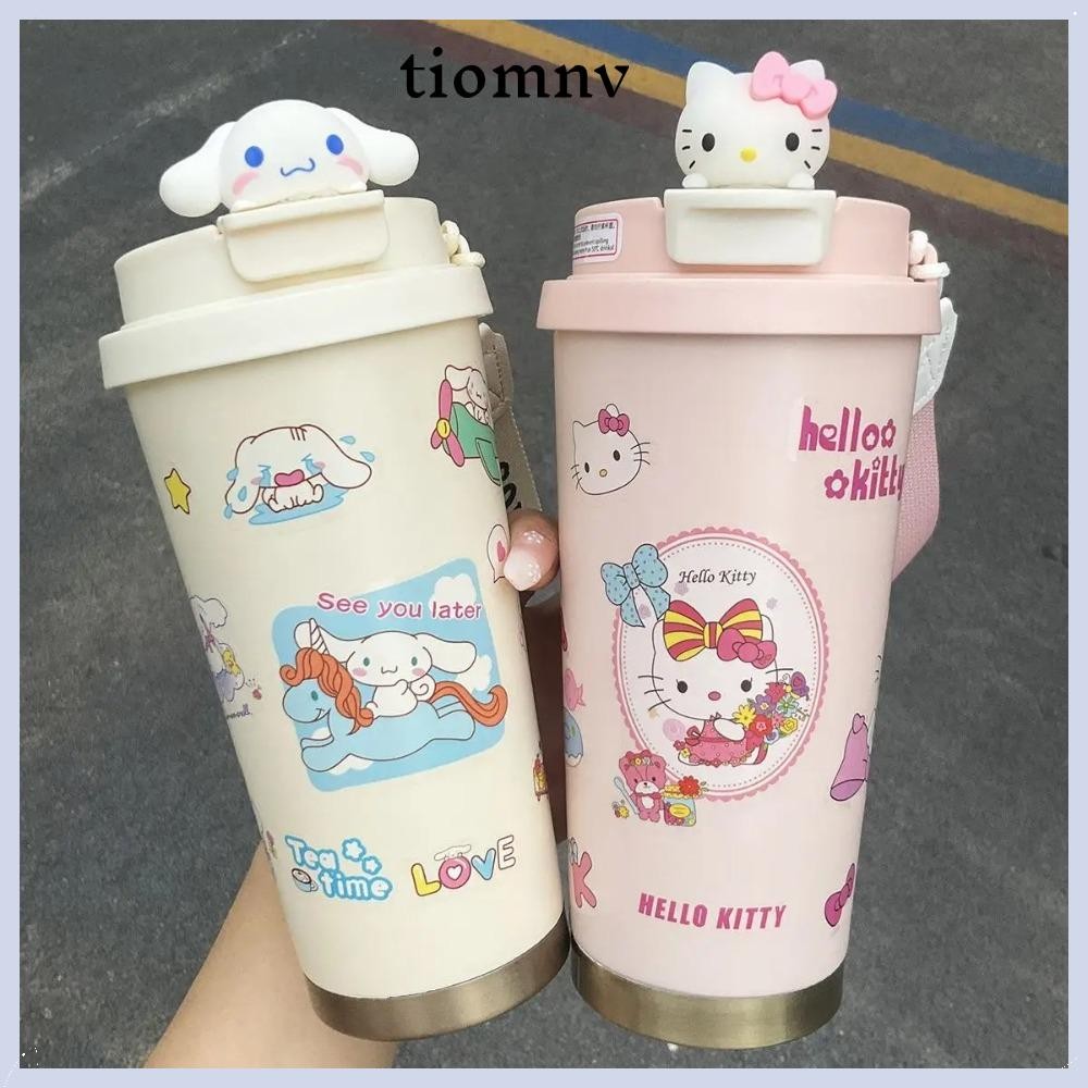 Tiomnv56 ถ้วยเก็บความร้อนการ์ตูน, Cinnamoroll Double-layer Hello Kitty ถ้วยกาแฟ, ถ้วยน้ํา 500ml ของขวัญที่ใช้งานได้จริงแก้วกาแฟอเมริกัน Drinkware