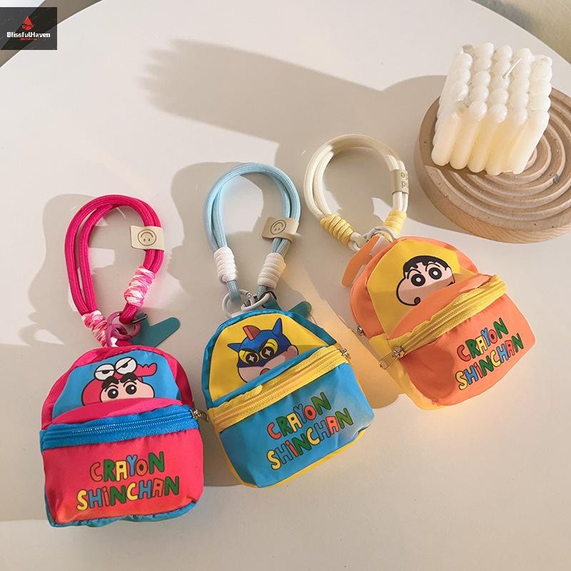 Cod การ์ตูน Crayon Shin-chan สายคล้องโทรศัพท์ Anti-lost เชือกพร้อมกระเป๋าสตางค์หูฟัง Lip Storage Bag สําหรับ Iphone Samsung Huawei Xiaomi ใหม่