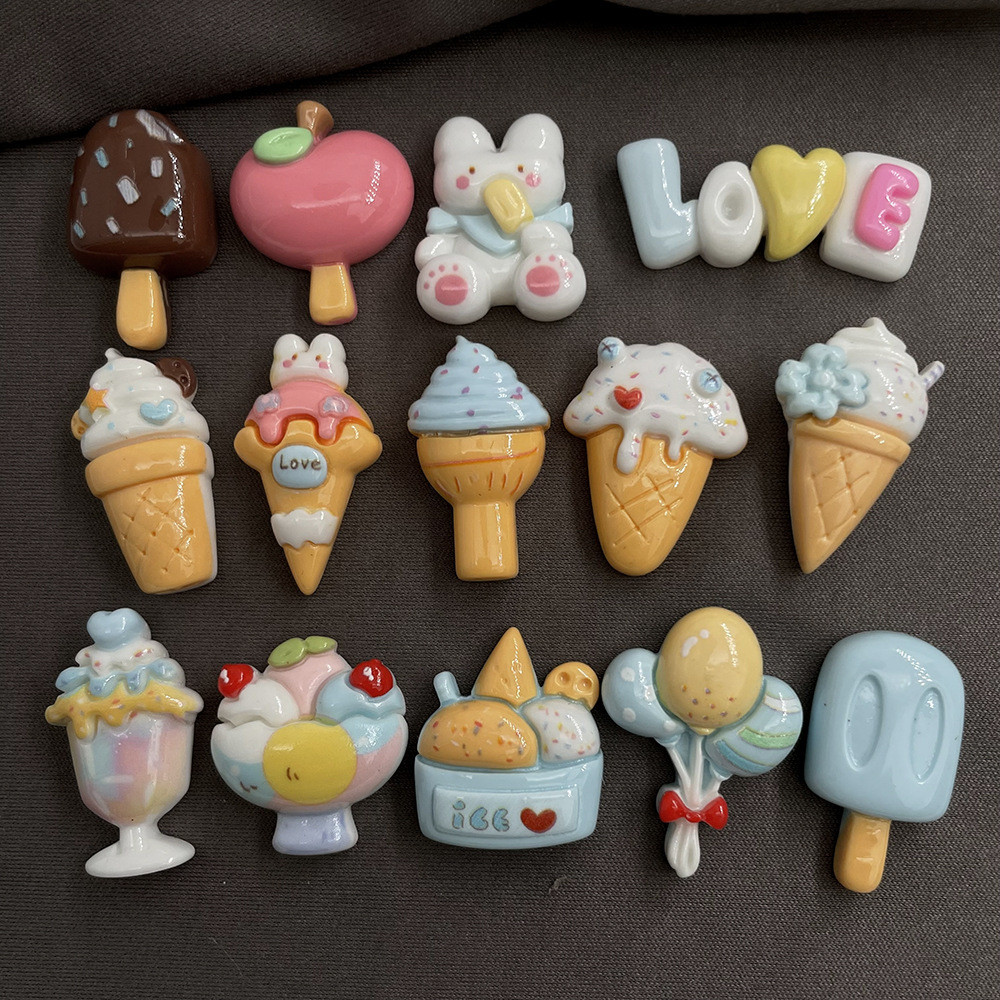 [3 @] ไอศกรีมกระต่ายการ์ตูนเรซิ่นเครื่องประดับอุปกรณ์เสริม ทําเอง เคสโทรศัพท์ครีมกาวทําด้วยมือกิ๊บแพทช์ขนาดเล็ก เอฟพี