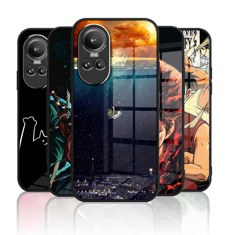 เคสกระจก OPPO reno 10 5g / reno 10 pro 5g เคสกระจกนิรภัยฝาหลังแบบแข็งขอบซิลิคอนอ่อน