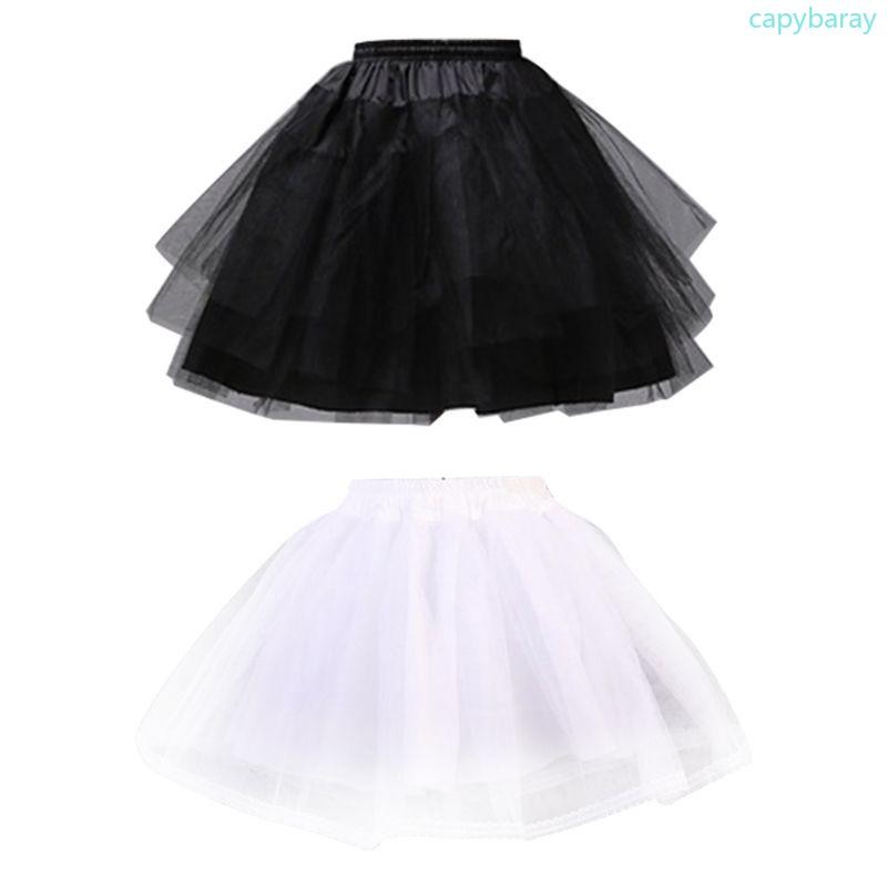 Cpy หญิงสาวสองชั้นสีทึบสั้น Tulle Petticoats เข็มขัดยางยืด A