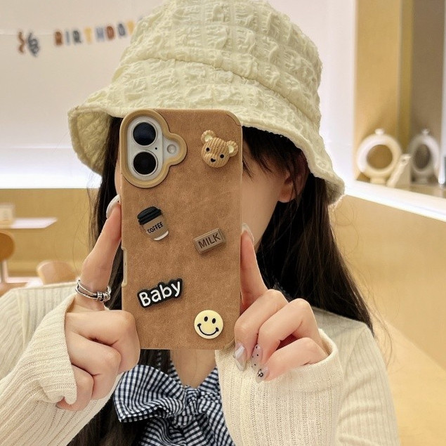 3D วางตุ๊กตาหมีเด็กสีน้ำตาลสำหรับ iPhone 11 12 13 14 15 16 Pro Max PLUS ปลอก Anti Fall Soft COVER สำหรับ iphone13 Case