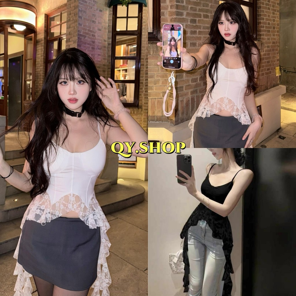 QY.Shop⭐️สินค้าราคาพิเศษ⭐️เสื้อสายเดี่ยว มีฟองน้ำ ใส่สบาย ดีเทลแต่งปลายลูกไม้ เซ็กซี่เบาๆ "FY2235"