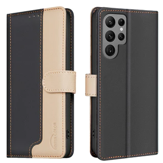เคส Case for Samsung Galaxy S26 Ultra S25 Edge S24 S23 FE S22 S21 Plus S21+ S22+ S23+ S24+ S25+ S26+ 5G เคสโทรศัพท์หนังฝาพับพร้อมช่องใส่บัตรสําหรับ Splice Color PU Faux Leather Flip Cover Magnetic Wallet With Card Slots Soft TPU Shell ซองมือถือ BF33