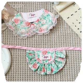 Ins ผ้ากันเปื้อนกุหลาบเกาหลีแมวสุนัขผ้าฝ้ายแท้น้ําลายผ้าเช็ด…