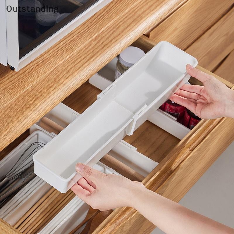 ลิ้นชักที่โดดเด่น Organizer ถาดภาชนะขยายได้สําหรับห้องครัวปรับ Flatware และที่ใส่ช้อนส้อมสีขาวช้อนส้อมใหม่