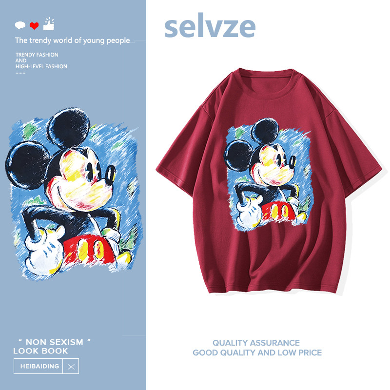 SELVZE（จัดส่งตลอด 24 ชั่วโมง） Printed T-shirt，เสื้อยืดแขนสั้นผ้าฝ้ายตัวการ์ตูนน่ารักพิมพ์ I000369