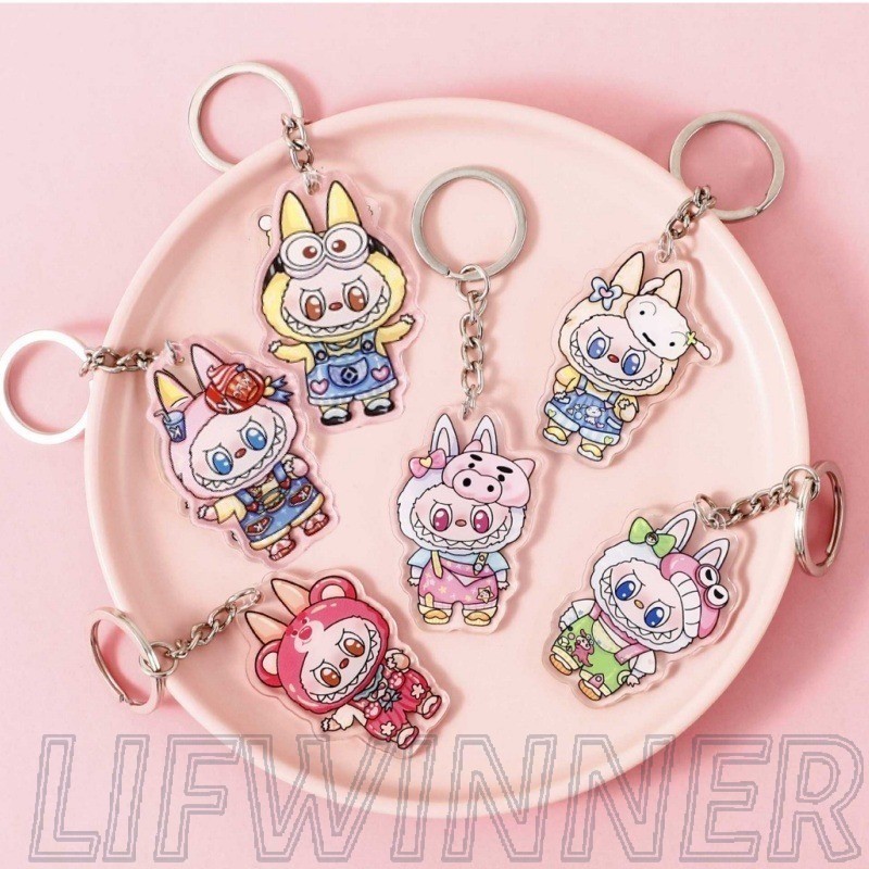 การ์ตูนอะนิเมะ ลาบู พวงกุญแจ-น่ารัก,แฟชั่น,อะคริลิค,สีสันสดใส-กระเป๋าเป้สะพายหลังแขวนเครื่องประดับเสน่ห์-ของขวัญน่ารักสําหรับเพื่อนที่ดีที่สุด-พวงกุญแจอุปก