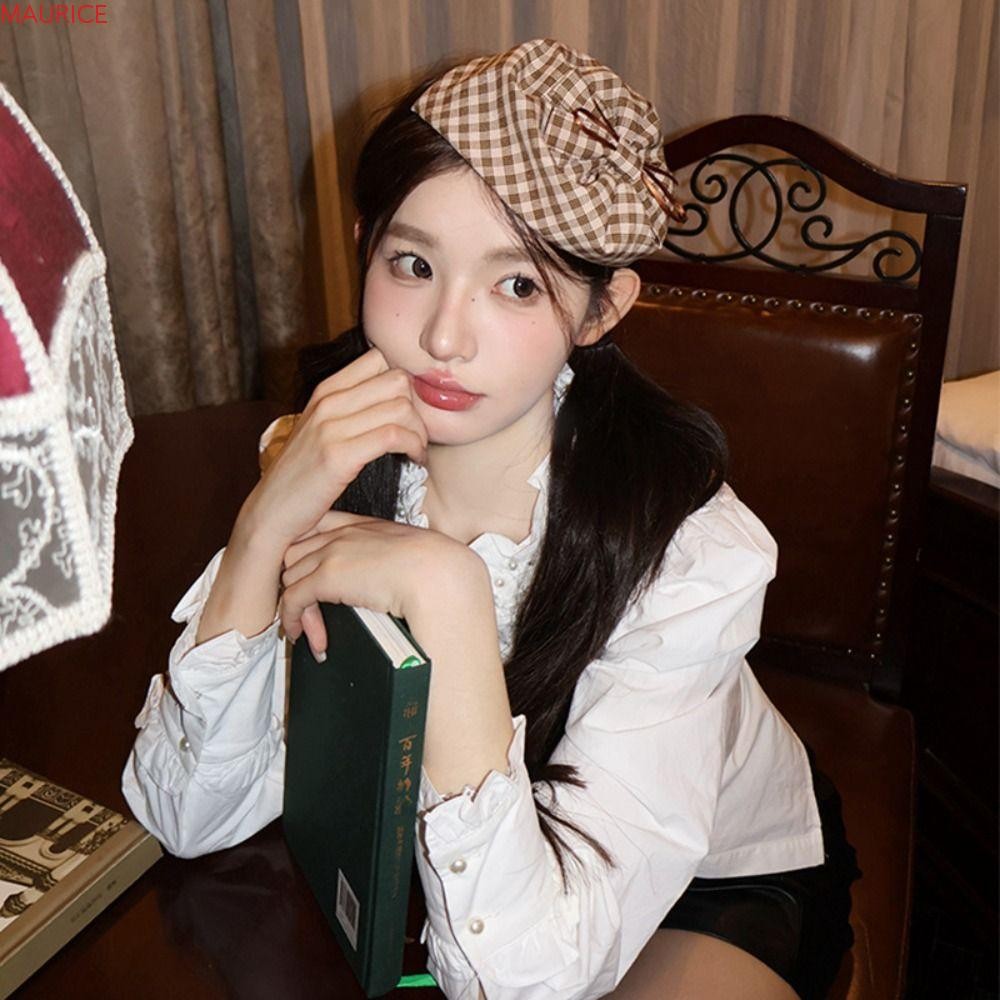 ที่คาดผมหมวกทางการลายสก๊อต MAURICE, หมวกครึ่งตัว Bowknot Top Hat Hairband, Elegant สไตล์อังกฤษกว้างด้านข้าง Retro Bow Hair Hoop ทุกวัน