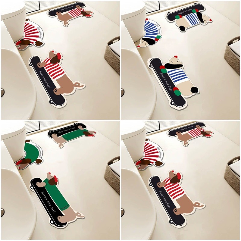 การ์ตูน Dachshund พรมปูพื้นห้องน้ํา U รูป Pad ตกแต่งบ้านพรมเช็ดเท้า