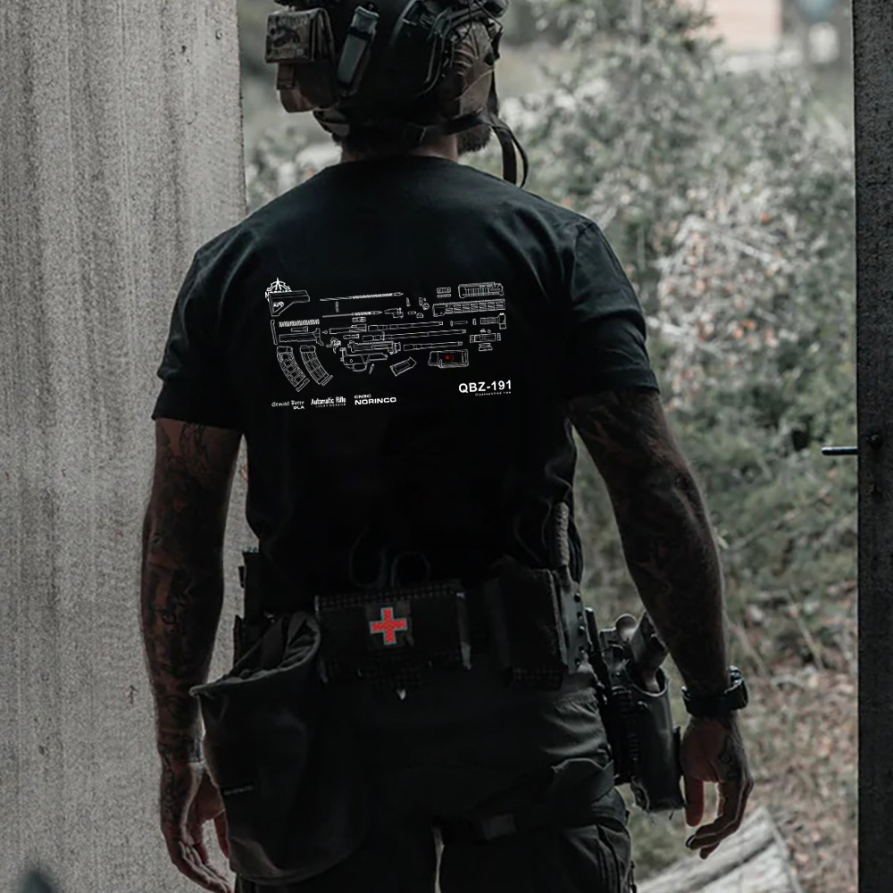 Tide Tough Guy Club National Series QBZ191 แยกพิมพ์แฟนกองทัพผ้าฝ้าย 100% เสื้อยืดแขนสั้นผู้ชาย 1211