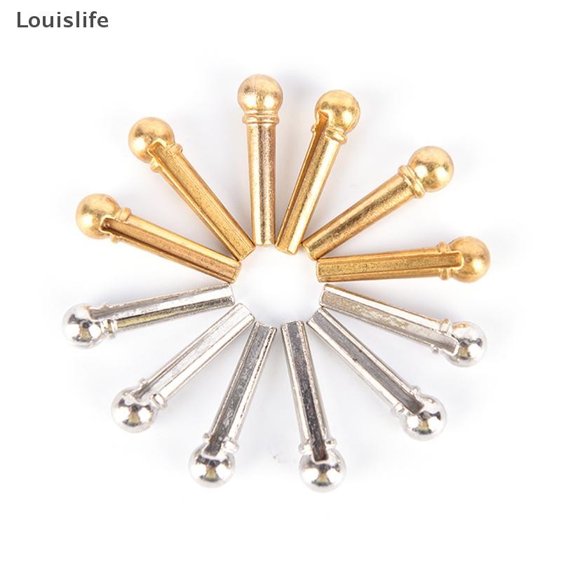 Llph 6 ชิ้นโลหะสะพาน Pin กีตาร์อะคูสติกพื้นบ้าน String Pin Peg เล็บเงิน/ทอง LLP