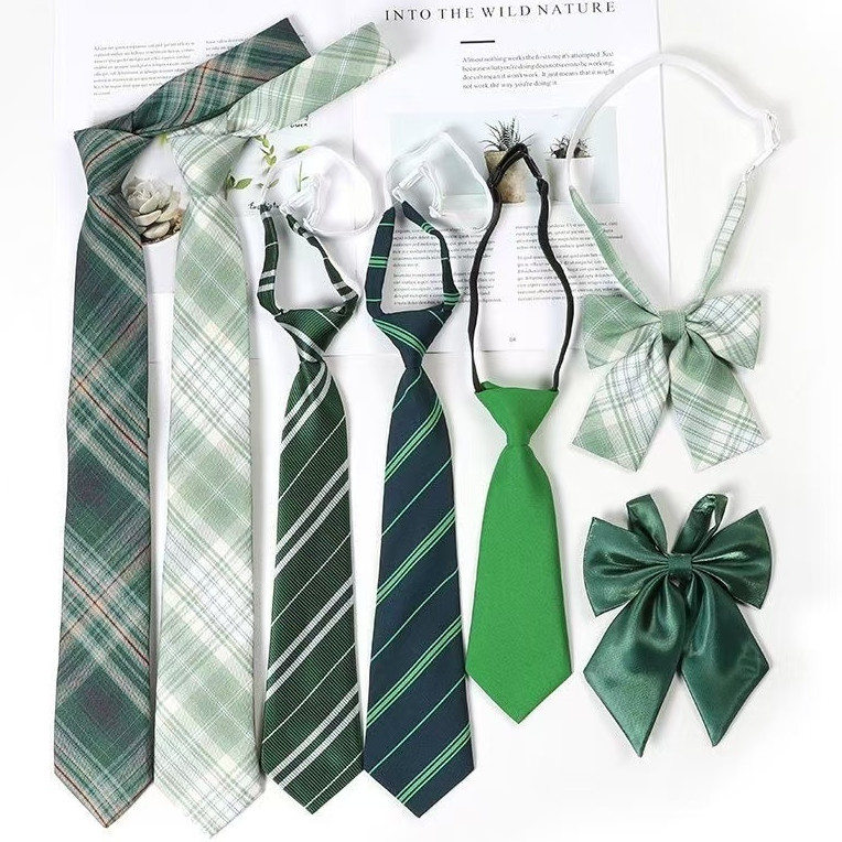 Man เน็คไทมือสีเขียว preppy accessorrise เน็คไทแฟชั่นผู้หญิงโรงเรียน JK เน็คไทหญิงสไตล์คอปกกุทัณฑ์