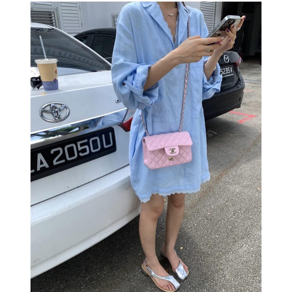 mimi&didi#เสื้อเชิ้ตยาวปานกลางคอวีขนาดใหญ่ประดับด้วยลูกไม้ แขนยาว สีชมพู แฟชั่น เสื้อเชิ้ตที่หรูหราและเป็นผู้หญิง#W520