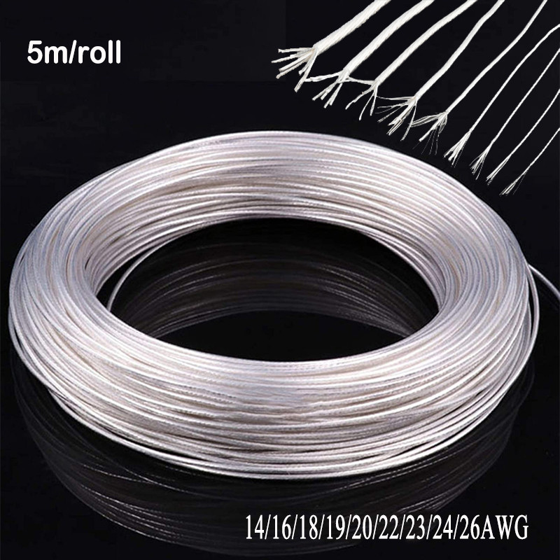 Long 5m High Temperature  PTFE Silver Plated Wire 14 16 18 20 22 23 24 26AWG