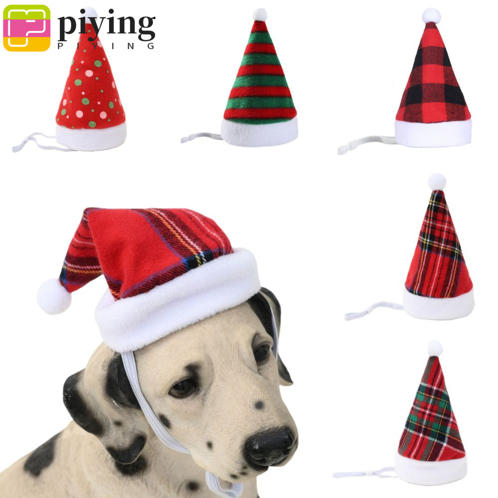 Piying หมวกซานตาคลอส, หมวกสัตว์เลี้ยงที่อบอุ่นนุ่มคริสต์มาส, ลายสก๊อตสีแดง Xmas Decor ตุ๊กตาสุนัข Headwear สําหรับลูกสุนัขแมว