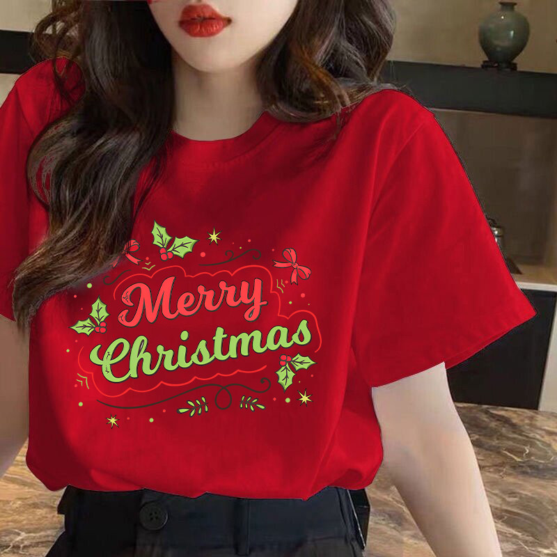 เสื้อคริสมาสต์ Happy New Year & Merry Christmas ลายน่ารักๆ ผ้า Cotton ใส่สบาย สีสันสดใส ขนาด S-5XL