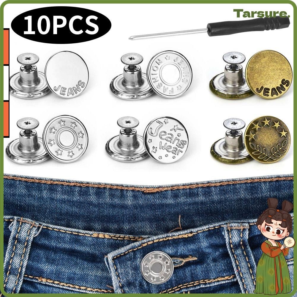 Tarsureth 10 ชิ้น/แพ็คกางเกงยีนส์ปุ่ม,อุปกรณ์เย็บผ้าด้วยไขควงเอว Extender ปุ่ม, เล็บที่ถอดออกได้ฟรี 17 มม.เสื้อผ้ากางเกงเอวหัวเข็มขัดกางเกงยีนส์