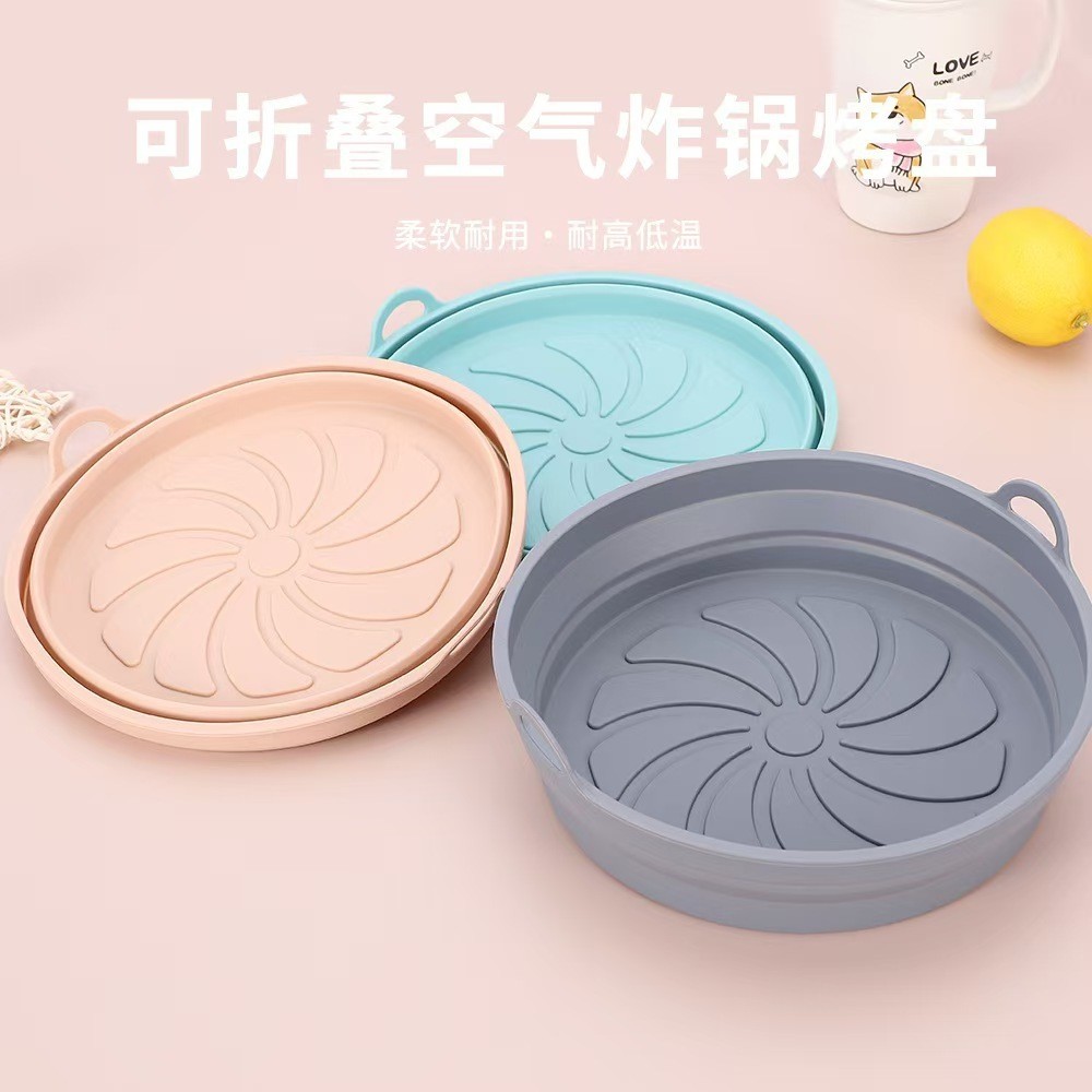 Yixi Air Fryer ตะกร้าอบเกรดอาหารอบแม่พิมพ์มืออาชีพพร้อมสต็อกพับซิลิโคนดอกไม้รูปถาดอบลูกไม้ฟันขอบในโกดัง